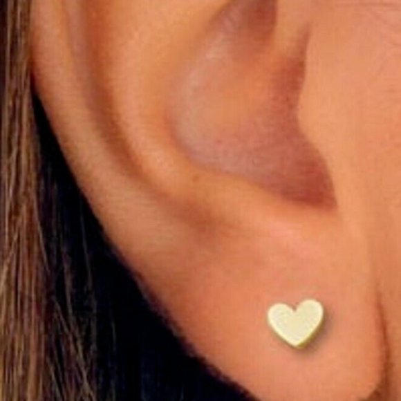 14K Solid Gold Tiny 4mm Heart Stud Love Screw Back Earrings Mini Heart Studs - Picture 2 of 4